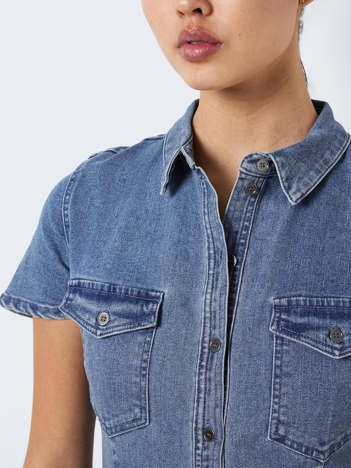 Noisy may Joy Short Sleeve Mid Wash Denim Day Dress M Medium Blue Denim, M Medium Blue Denim