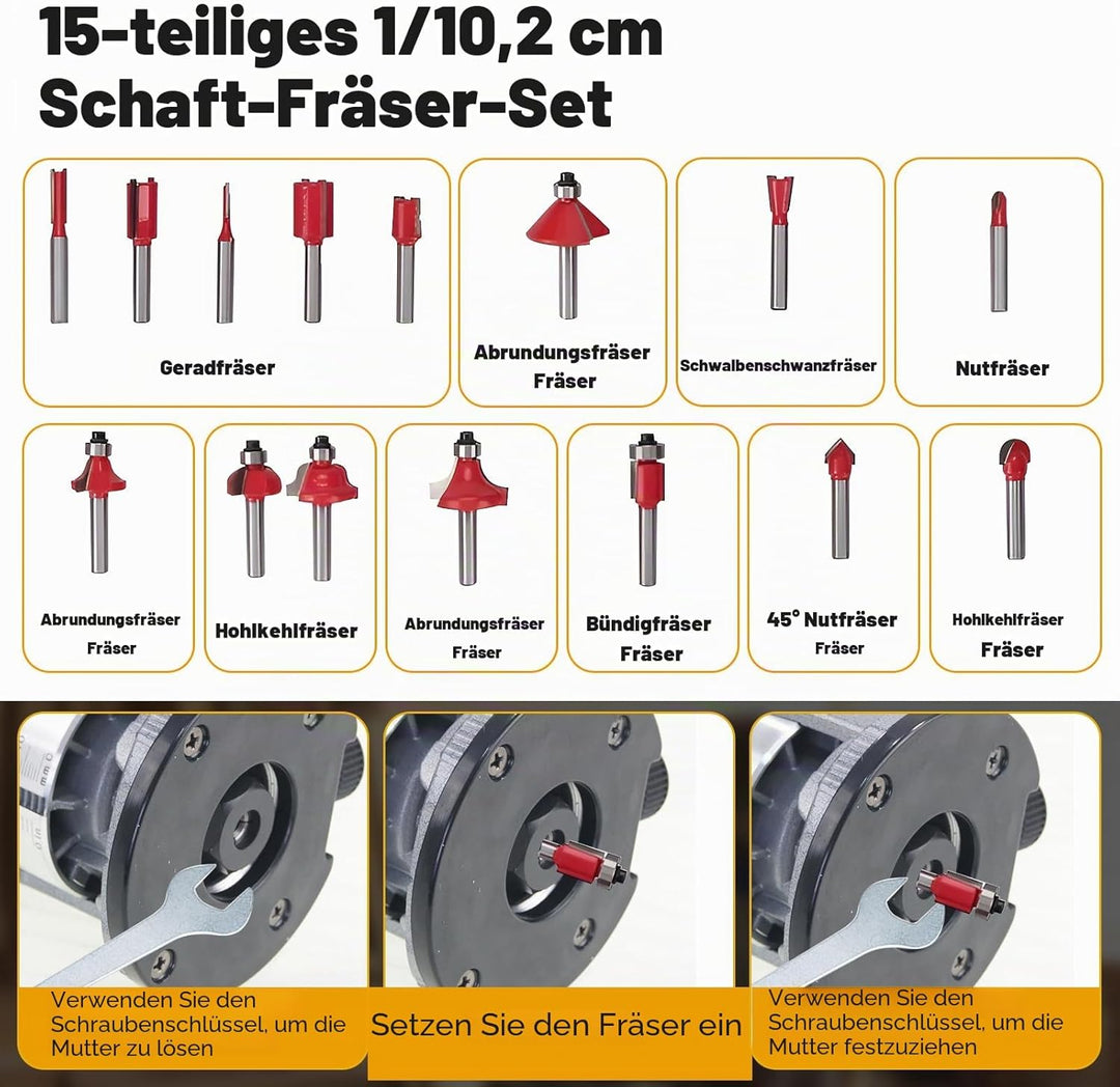 Kabelloser Oberfräse Dewalt, 18/20 V Akku, 800 W, 30.000 U/min, bürstenlos, 6 Geschwindigkeiten, Alu