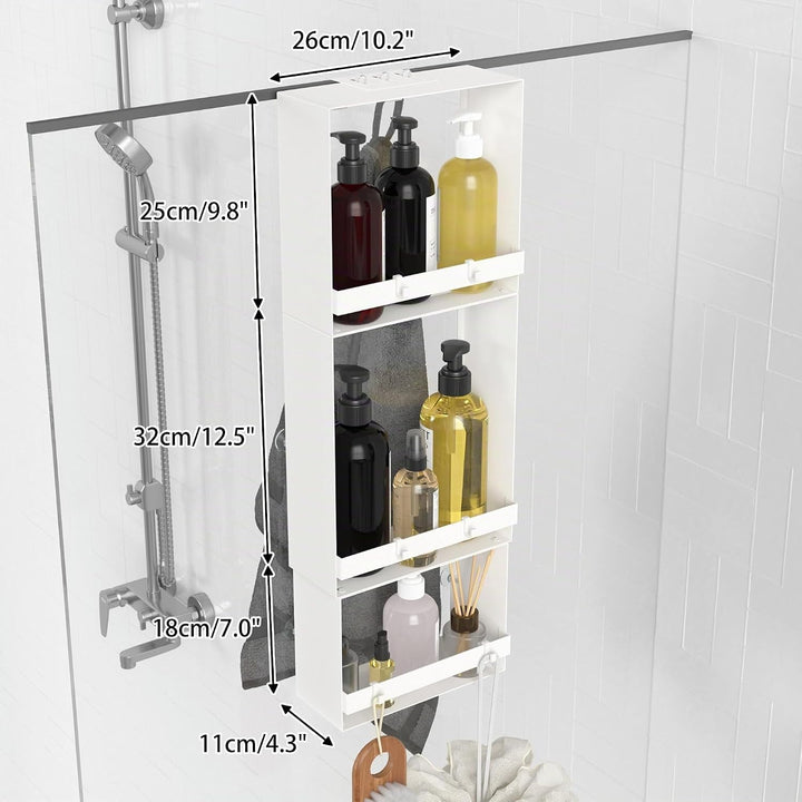 Duschablage zum Hängen, 3. Stock Duschablage 0hne Bohren Mattweiss, Badezimmer Organizer mit 4 Saugn