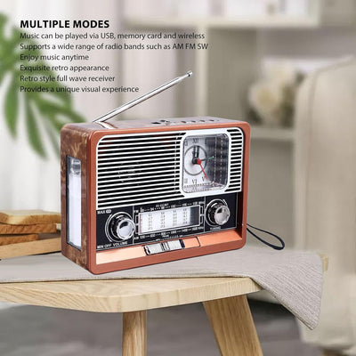 Tragbares Vintage Radio, AM FM SW Old Fashion Classic Style Bluetooth Radio, Multifunktionales Retro