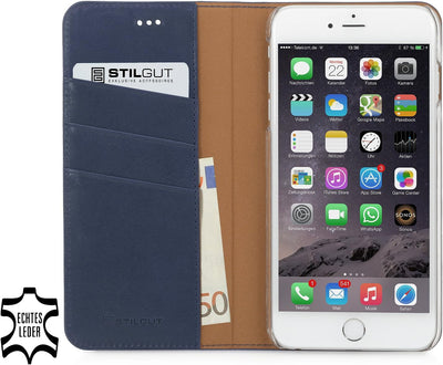 STILGUT Leder-Hülle kompatibel mit iPhone 6s Plus Wallet-Case, Italian Series: dunkelblau, Dunkelbla