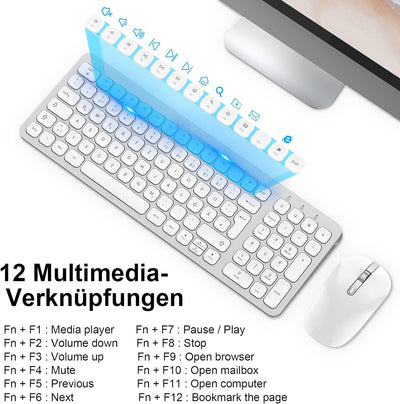 PINKCAT Tastatur Maus Set Kabellos, 2.4G USB Maus und Tastatur Kabellos Deutsche Tastatur QWERTZ Lay