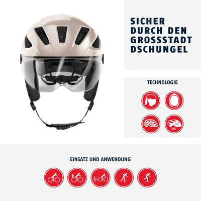 ABUS Stadthelm Pedelec 2.0 ACE - Fahrradhelm mit Rücklicht, Visier, Regenhaube, Ohrenschutz - für Da