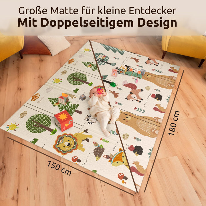 Mallie® Spielmatte Baby Faltbar Schadstofffrei 150x200 CM I Krabbeldecke Baby, Krabbelmatte Baby und