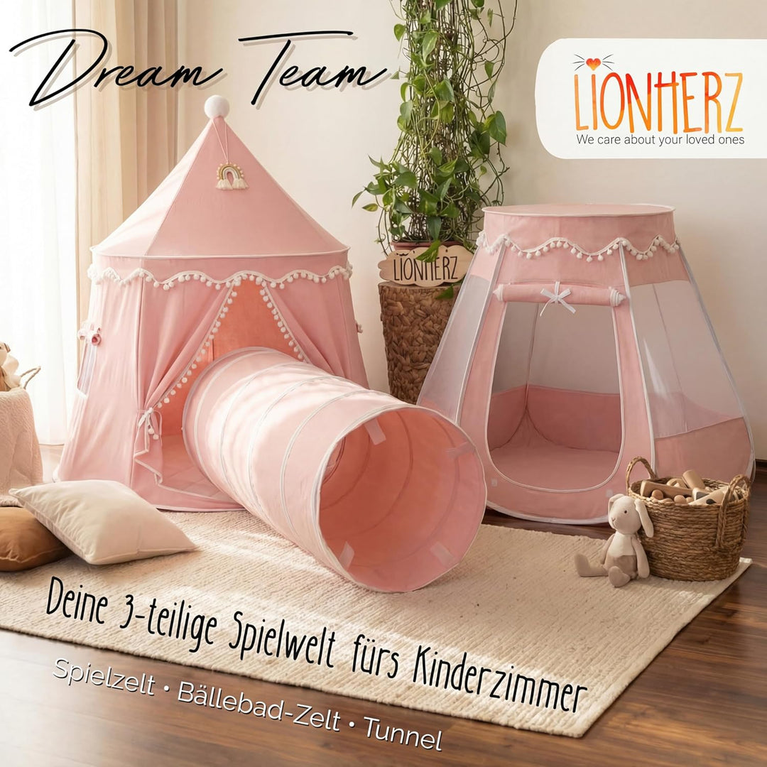 Spieltunnel für Kinder aus Baumwolle/Hanf mit Klettverschlüssen [180cm x 46cm] Krabbeltunnel für Bab