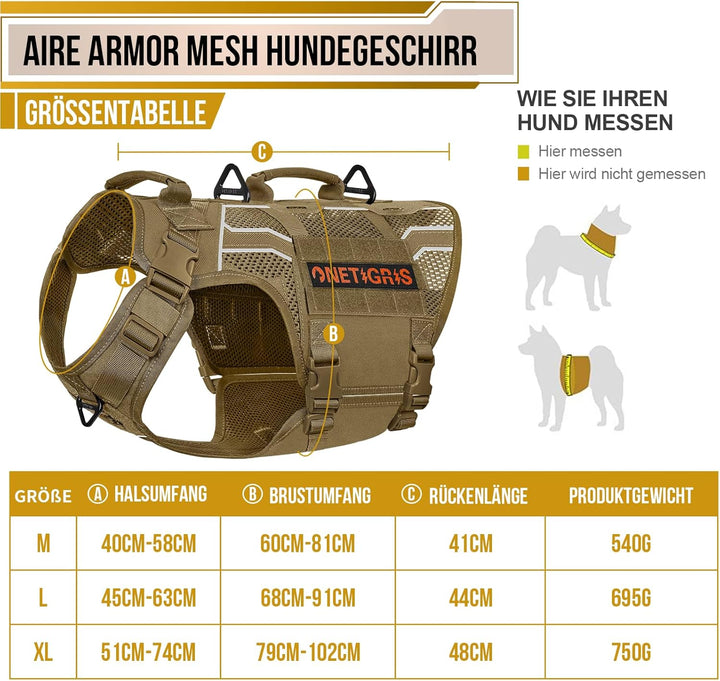 OneTigris Hundegeschirr, AIRE Armor Mesh Einstellbar Sicherheitsgeschirr mit 2 Griffe und 3 D-Ringen