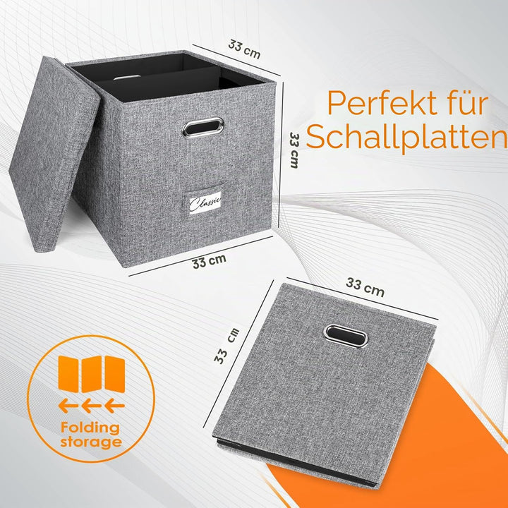 Vinyl-Schallplatten-Aufbewahrungsbox für 50+ einzelne LPs (30,5 cm), stapelbare Alben, Leinenkiste m