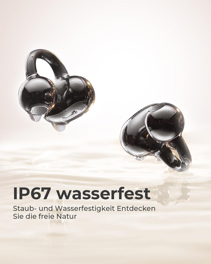 SANAG Open Ear Kopfhörer, Clip On Earbuds Kabellos, Bluetooth 6.0, 42H Spielzeit, IP67 Wasserdicht,
