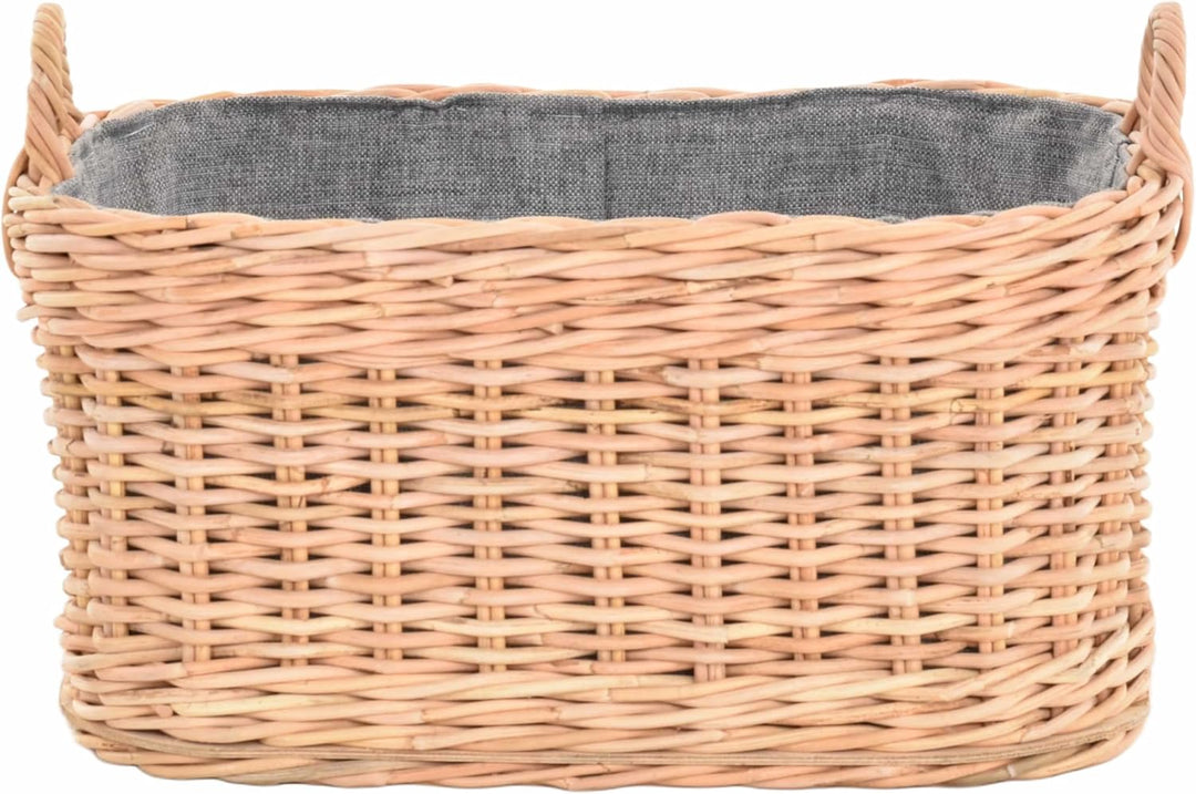 Holzkorb für Kaminholz Rattan geflochten mit Griffen und Stoff Tragekorb Holz (Hell Natur, 64x50cm)