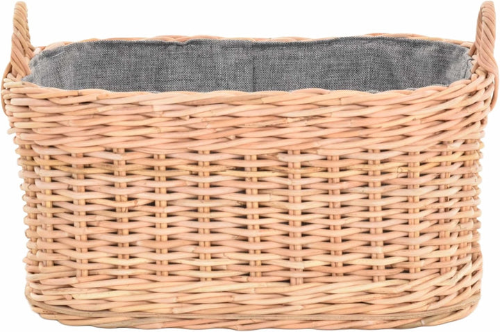 Holzkorb für Kaminholz Rattan geflochten mit Griffen und Stoff Tragekorb Holz (Hell Natur, 64x50cm)