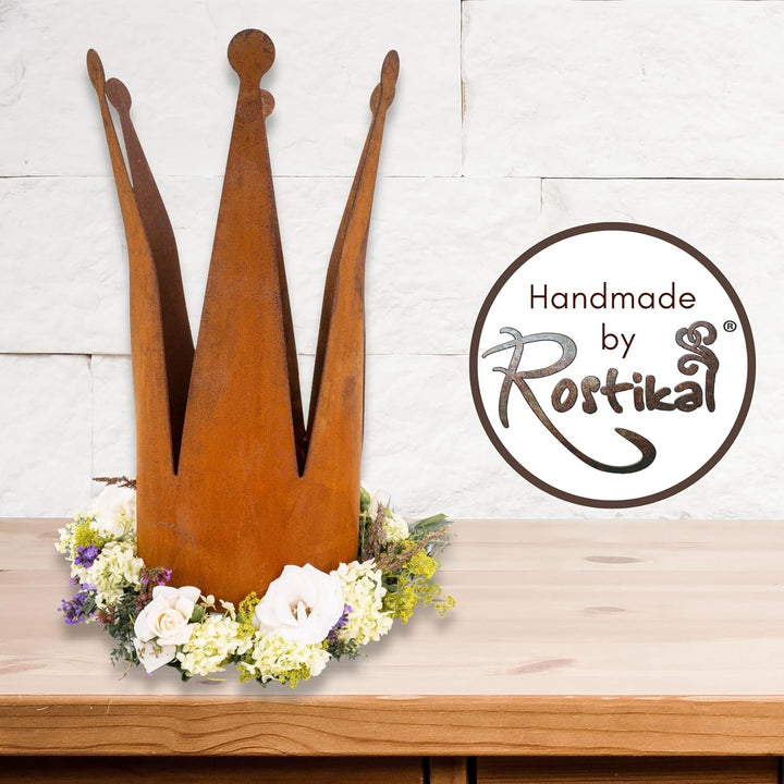 Rostikal Kronen Deko Rost 2er Set 22 cm und 32 cm Metallkrone Garten Deko Vintage, 2er Set