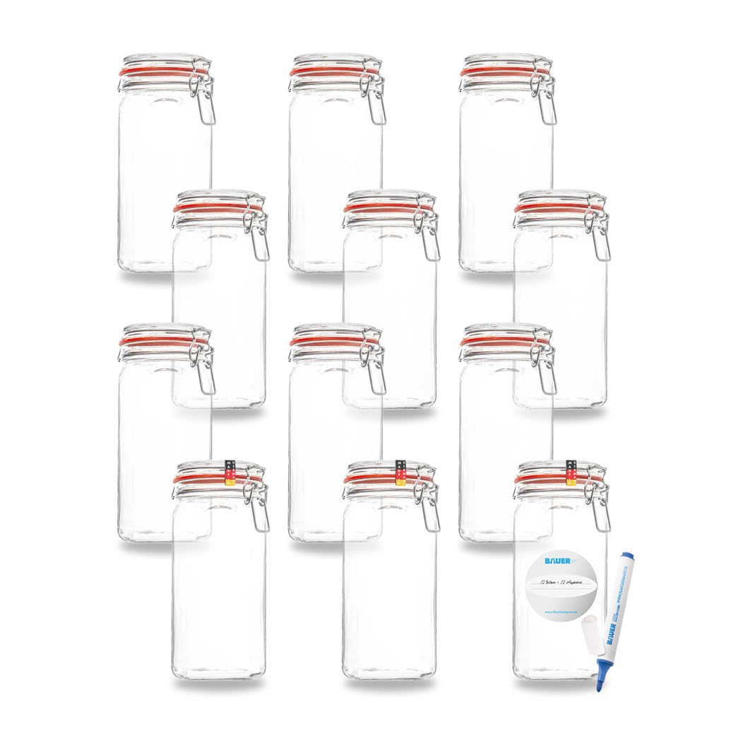 Flaschenbauer- 12 Drahtbügelgläser 1550ml verwendbar als Einmachglas und Fermentierglas, zu Aufbewah