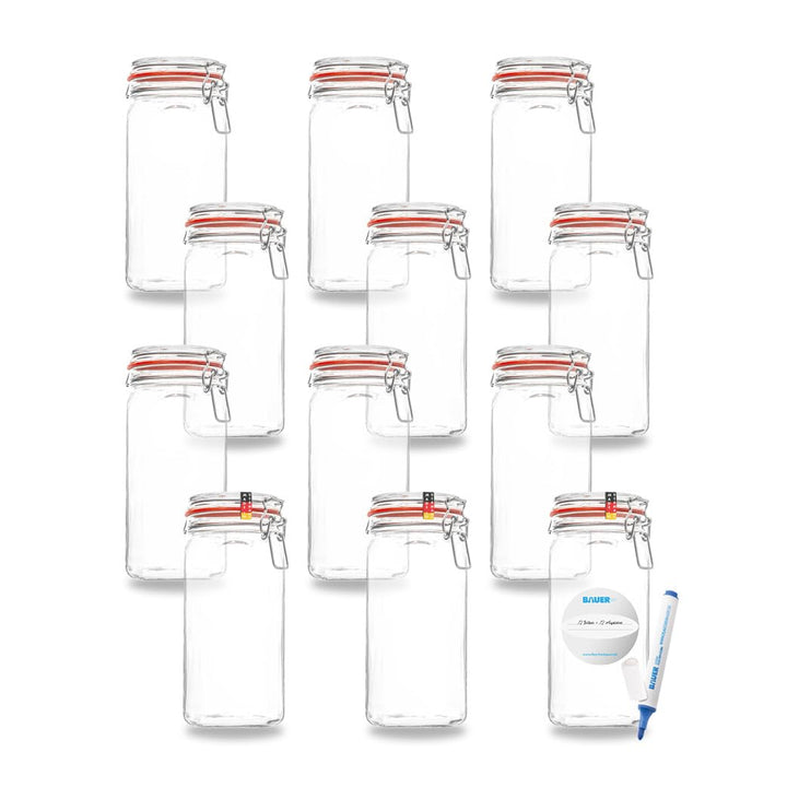Flaschenbauer- 12 Drahtbügelgläser 1550ml verwendbar als Einmachglas und Fermentierglas, zu Aufbewah