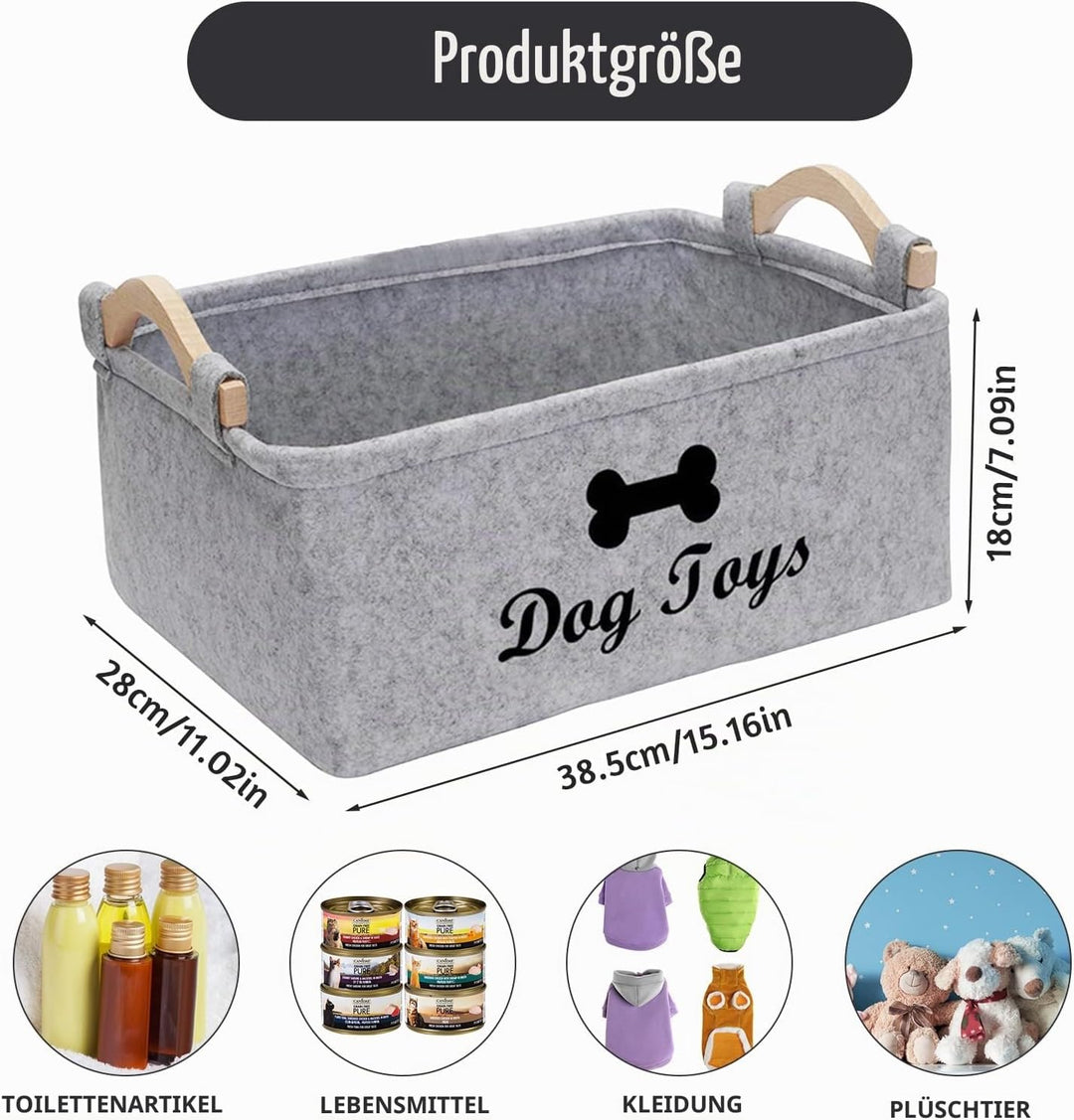 Hundespielzeug Aufbewahrung, Filz Aufbewahrungsbox für Hundespielzeug, 38cm x 25cm x 18cm，Rechteck A
