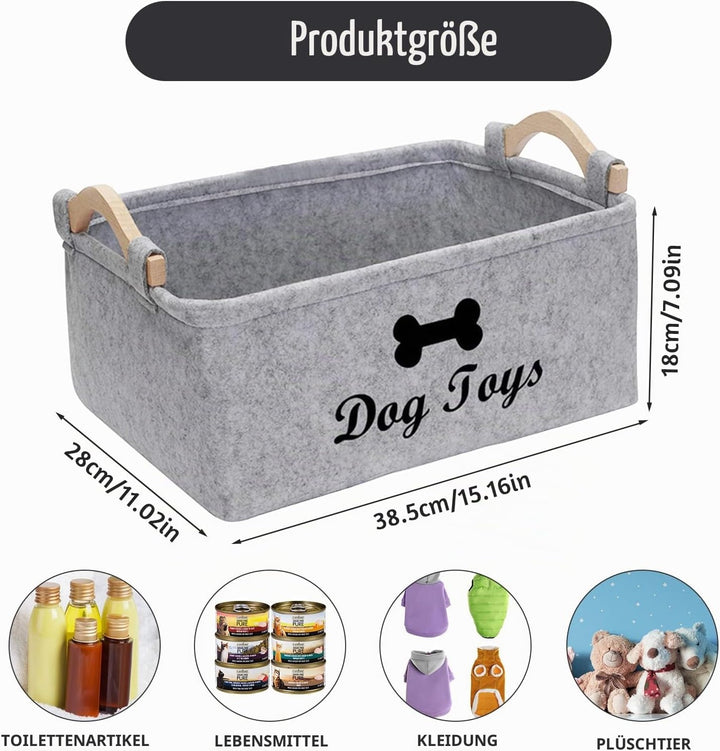 Hundespielzeug Aufbewahrung, Filz Aufbewahrungsbox für Hundespielzeug, 38cm x 25cm x 18cm，Rechteck A