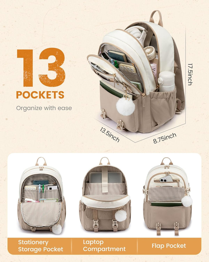 LOVEVOOK Schulrucksack Teenager Mädchen 10-18 Jahre, Rucksack Damen mit Grossem Flaschenfach, Multi-
