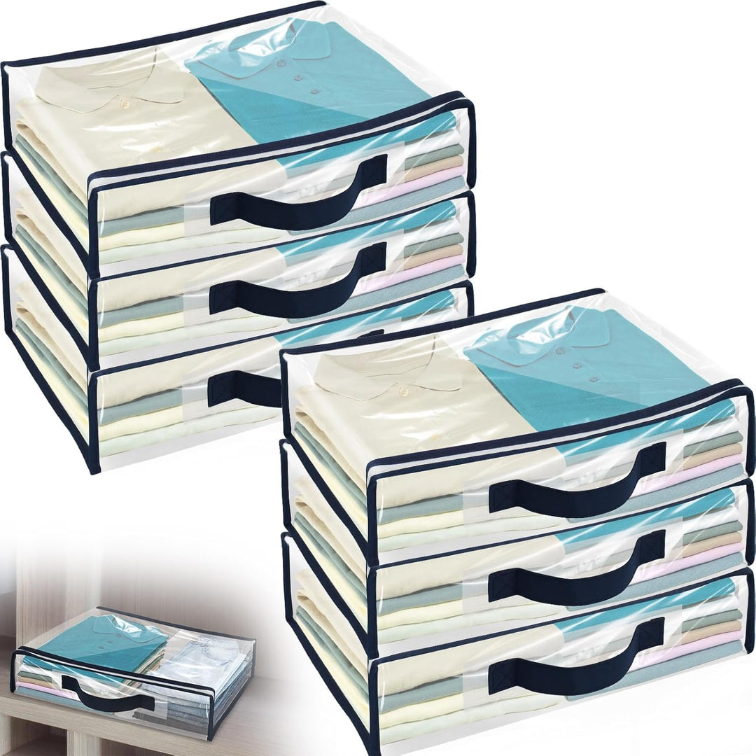 6 Stück Aufbewahrungstasche,Transparente PVC Umzugskartons Aufbewahrungsboxen mit Deckel,Faltbare Re