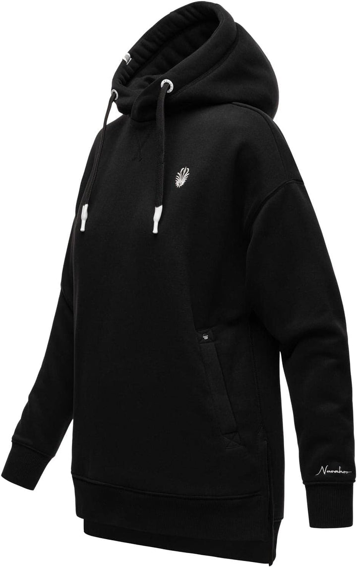 Navahoo Damen Sweatshirt Kapuzenpullover Oversize Long Hoodie Silberengelchen S-XXL S Schwarz, S Sch