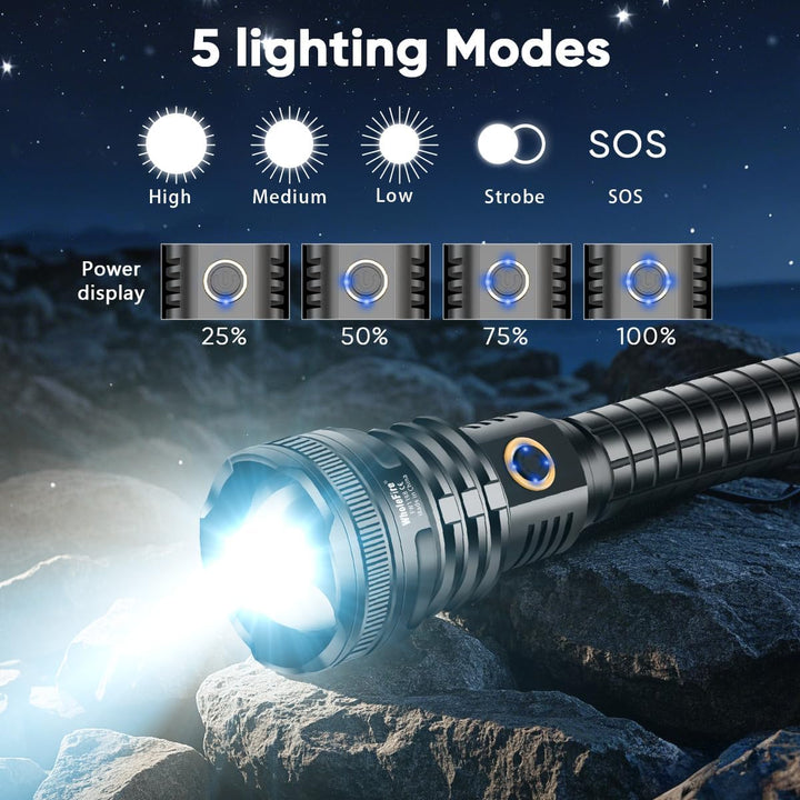 LED Taschenlampe Extrem Hell 90000 Lumens XHP90 USB Wiederaufladbar mit Batterieanzeige, 5 Modi wass