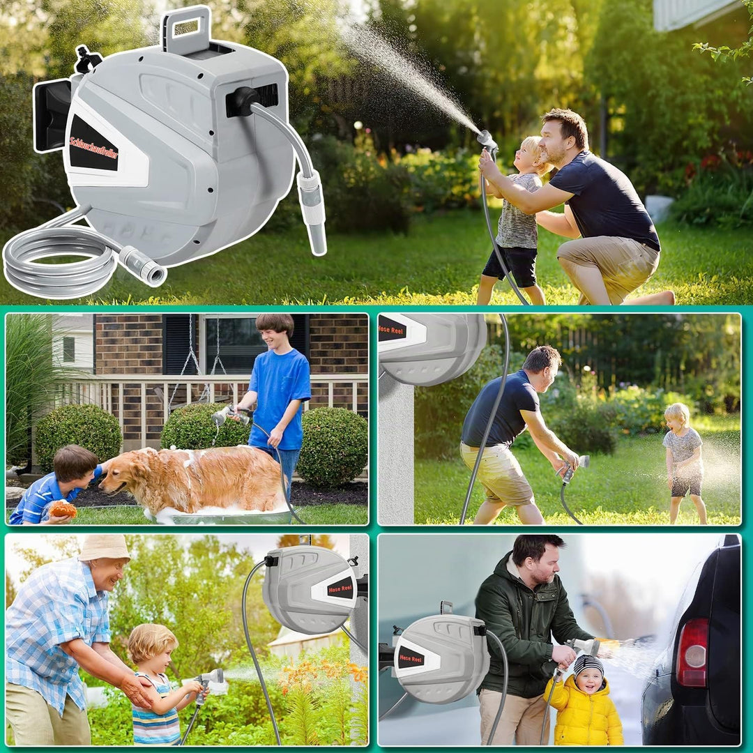 Versenkbarer Schlauchtrommel, 20+2m Schlauchaufroller Wasser mit Wandhalterung, Gartenschlauch autom