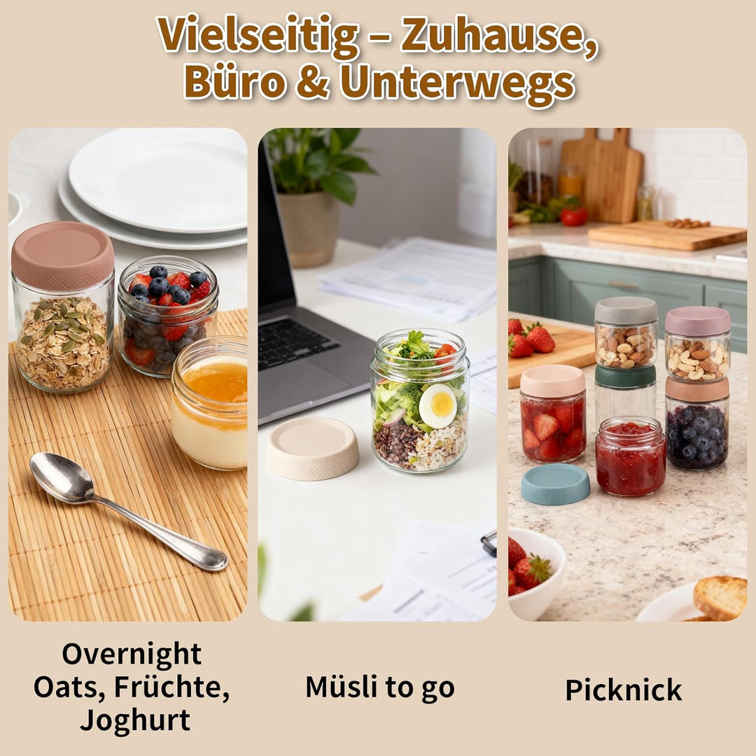 6 Stück Overnight Oats Gläser, 500ml & 300ml Meal Prep Gläser, Overnight Oats Glas mit Deckel für Sa