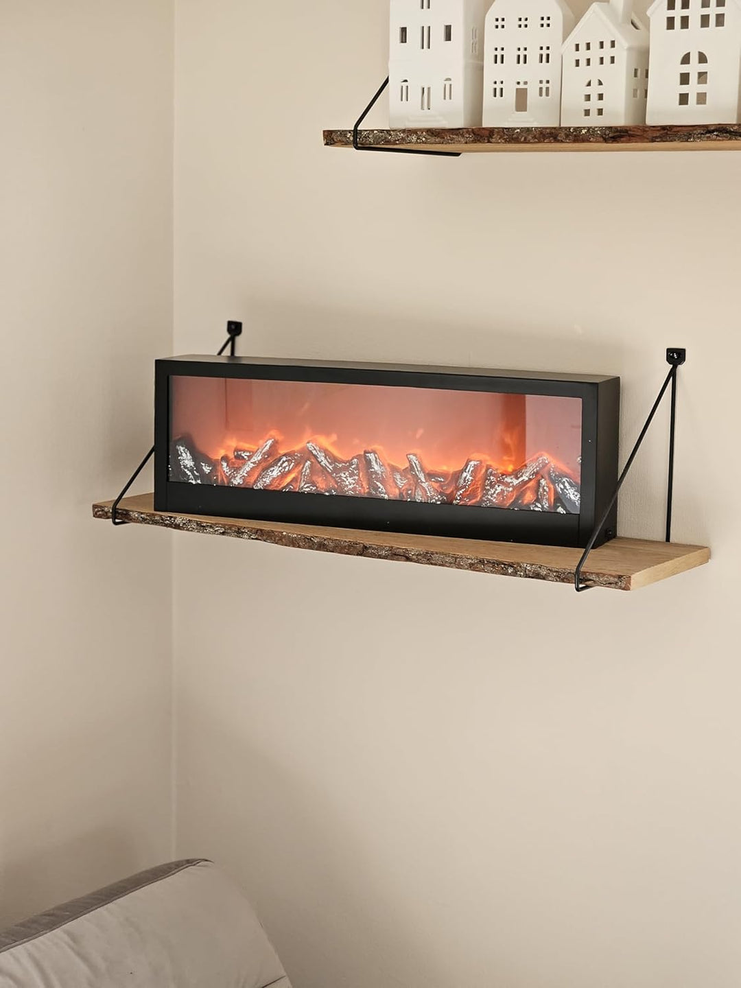 Dekokamin LED Kamin Feuer Elektrokamin Wandkamin Kaminfeuer Batterie 60x20