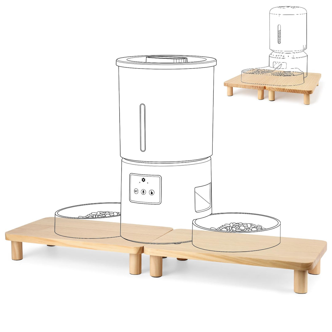 SZEE 2 Pack Erhöhter Stand für Futterautomat Katze, Katzenfutter Automat Halterung aus Massivholz, E