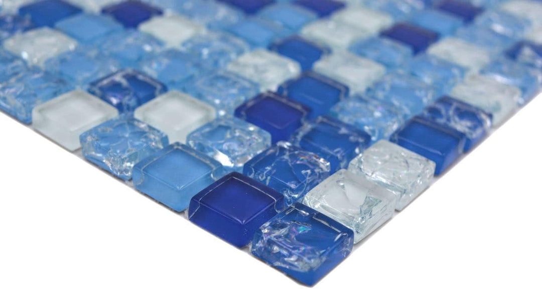 Mosaikfliese Glasmosaik gebrochen weiss Blau Küchenrückwand Duschwand | 10 Mosaikmatten