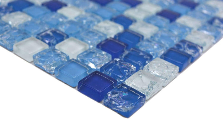 Mosaikfliese Glasmosaik gebrochen weiss Blau Küchenrückwand Duschwand | 10 Mosaikmatten