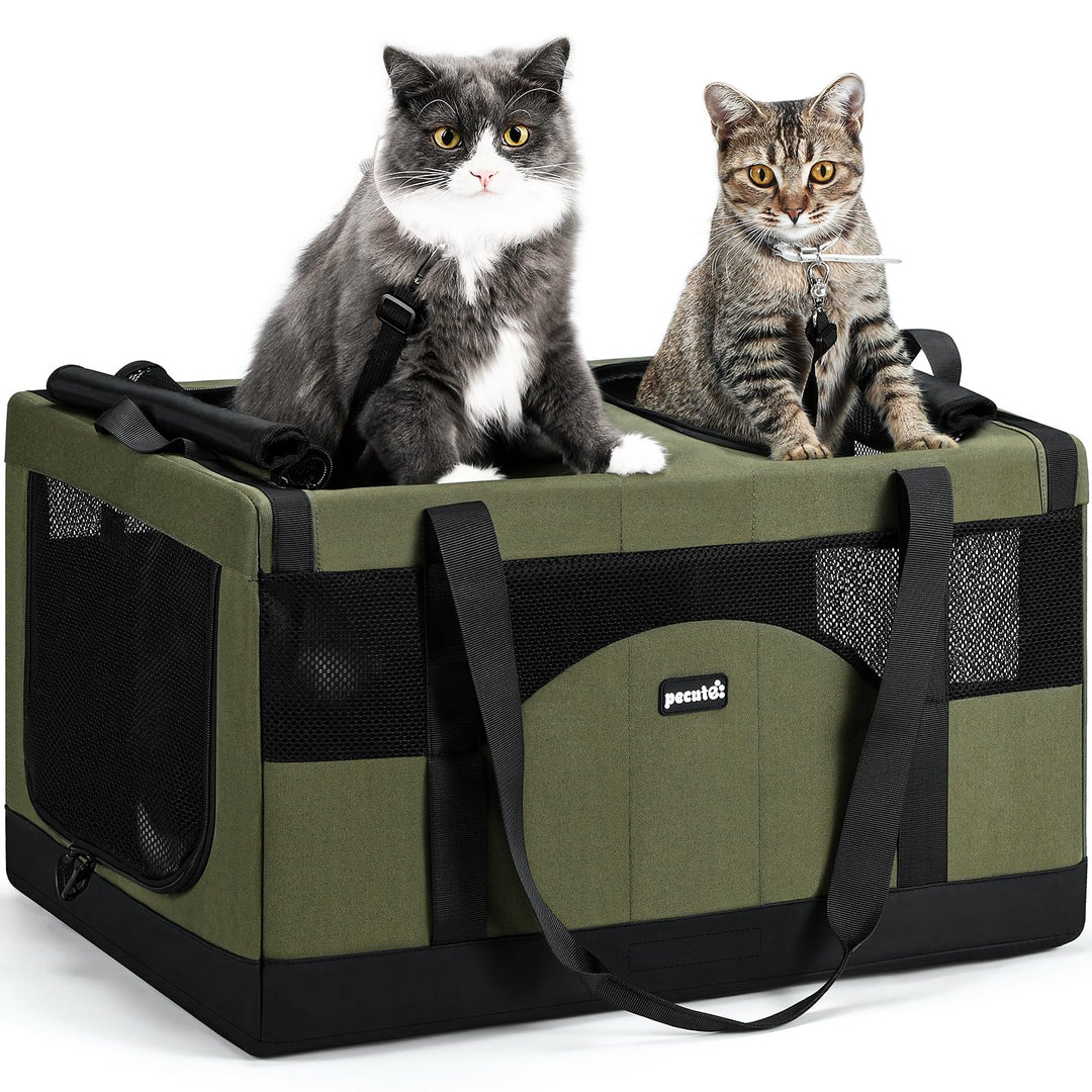 pecute Katzentransportbox für 2 Katzen Katzentasche Transporttasche Stabiler Haustier Tragetasche, T