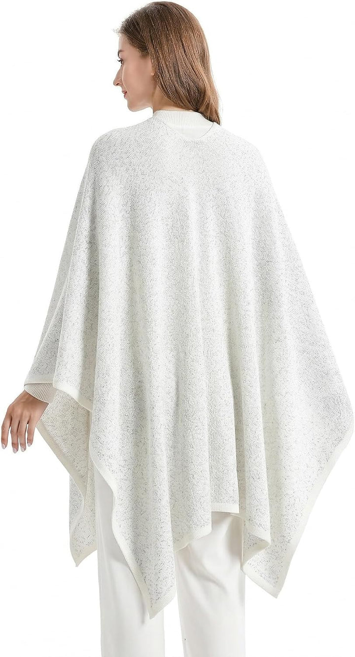 ZLYC Damen Weiche Schlichte Poncho Capes Retro Cardigans Pullover Reines Weiss, Reines Weiss