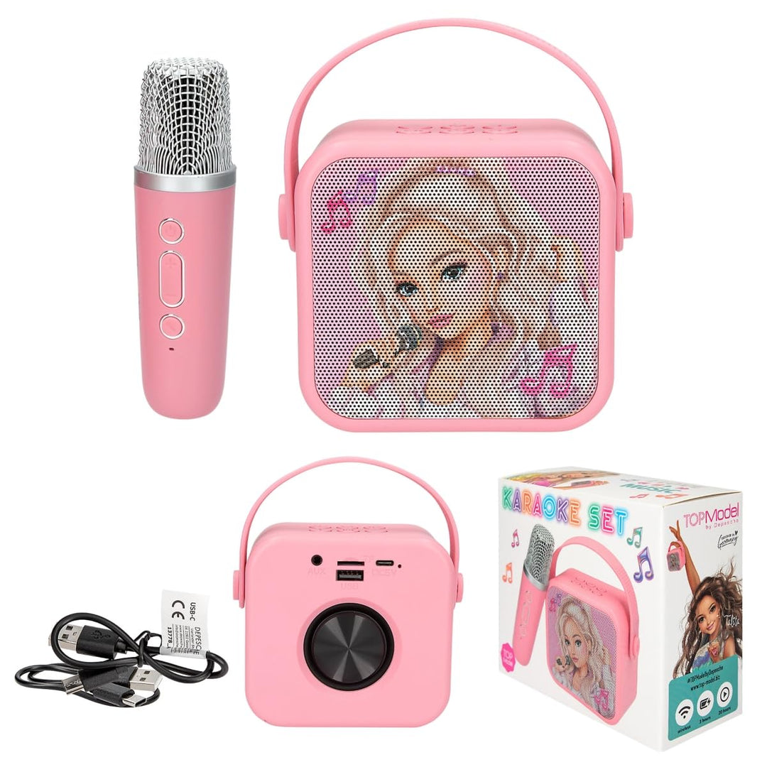 Depesche 13778 TOPModel - Karaoke Set in Rosa, mit Model Motiv und Tragegriff, Bluetooth-Lautspreche