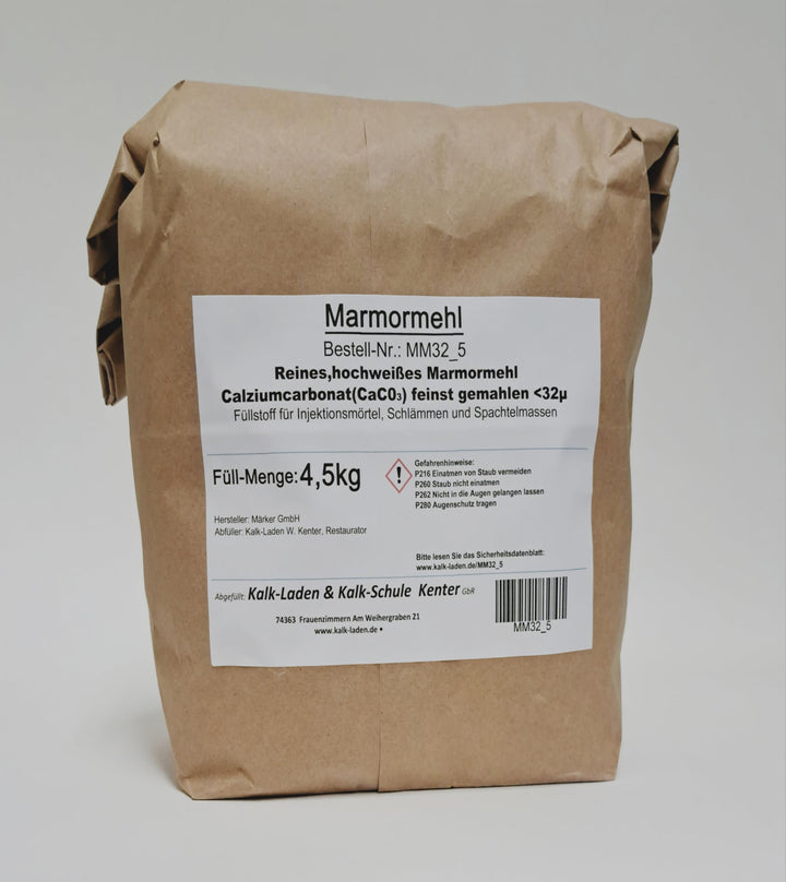 Marmormehl. Sehr weiss. Feinst gemahlen (kleiner 32my). 4,5kg-Beutel
