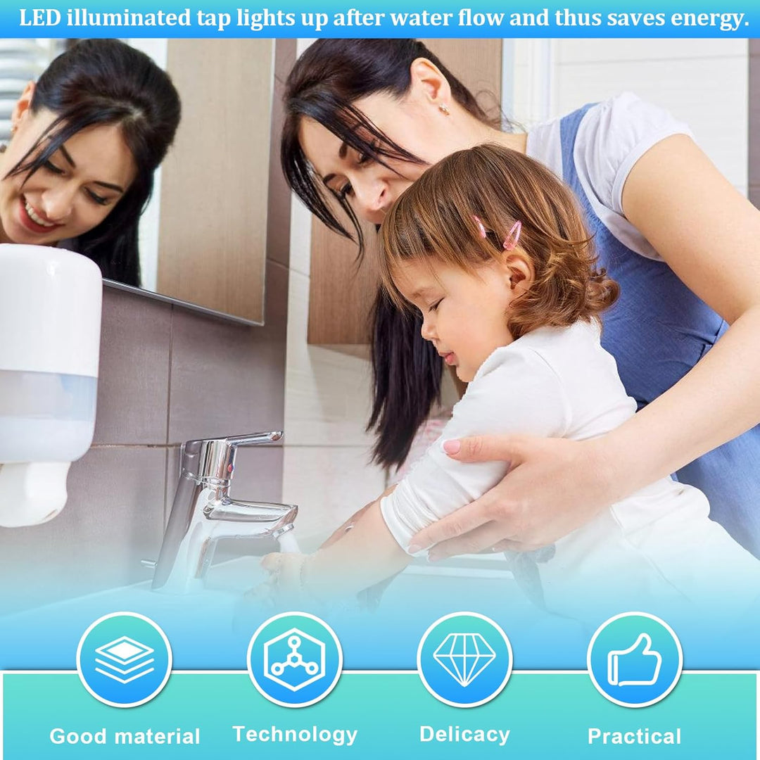 LED Wasserhahn,4 Stück LED Leuchtende Dreifarbige Wasserhahn,Licht Wasserstrahl Farbwechsel Wasserha