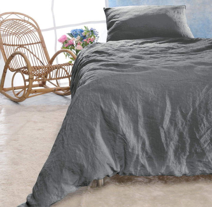Wohnen & Accessoires GmbH & Co. KG Leinen-Bettwäsche Set Sintra 135x200cm + 40x80cm grau-braun 2tlg.
