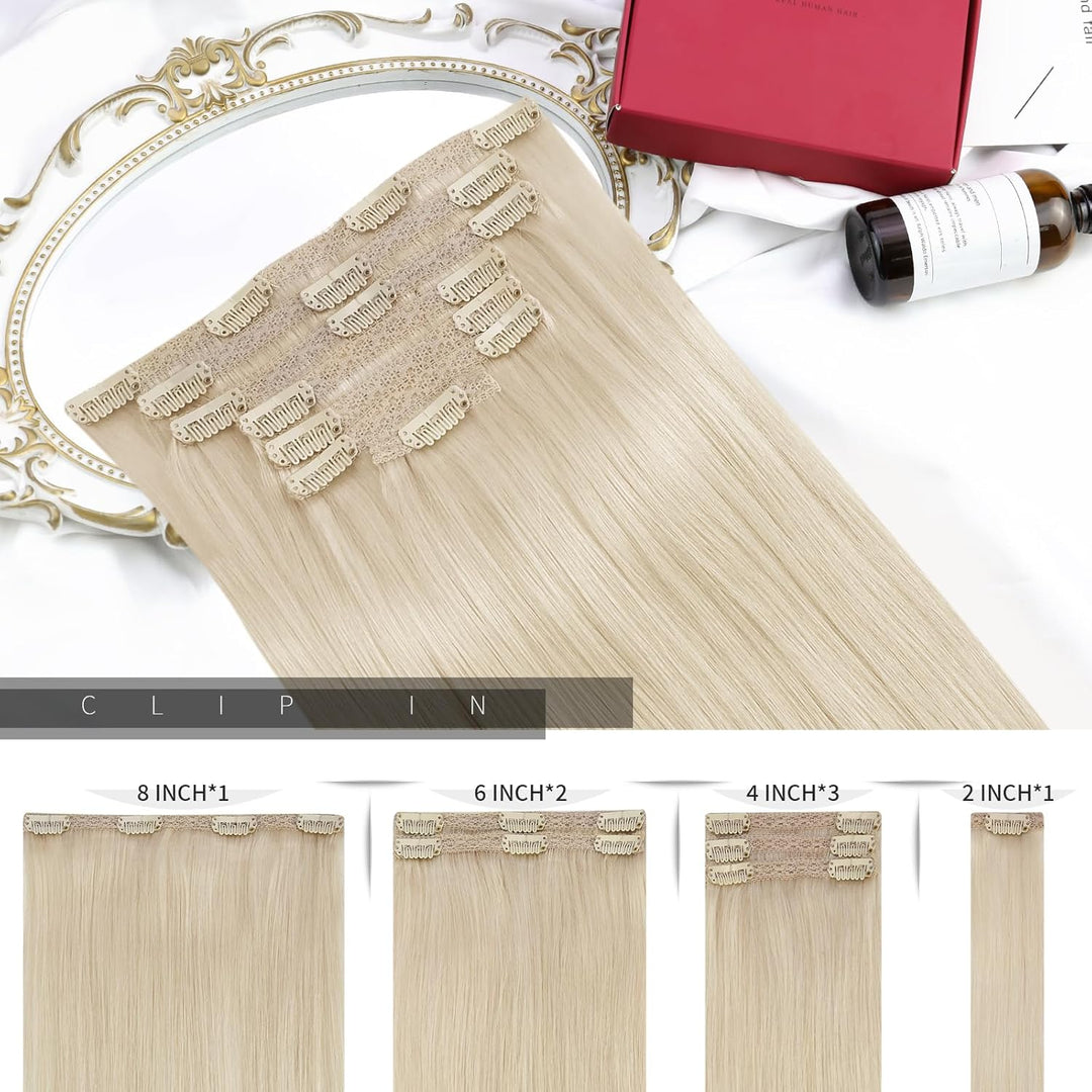 Moresoo Clip Extensions Echthaar Blond Remy Echthaar Extensions Clip Doppelt Tressen Haarverlängerun
