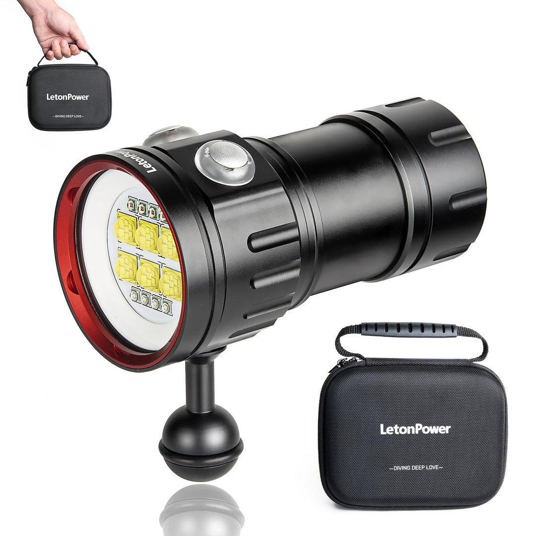 B24 Tauchen Taschenlampe,9000 Lumens Super Bright Underwater 80m Video Light, Scuba Dive Light, High