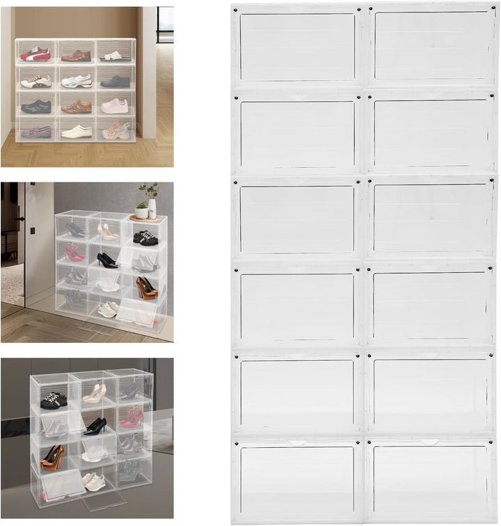 12er Set Schuhboxen Stapelbarer Schuh-Organizer transparente Schuhkartons Schuh-Display-Vitrinen aus