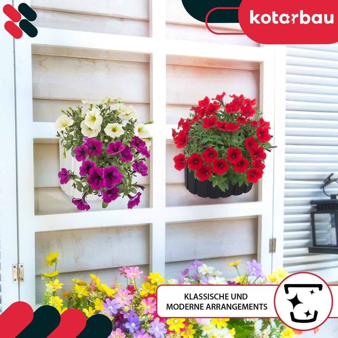 KOTARBAU® 4er Set Blumentopf Hängend - Pflanzkübel - 20 x 14 cm H: 13 cm Anthrazit - Übertopf Kunsts