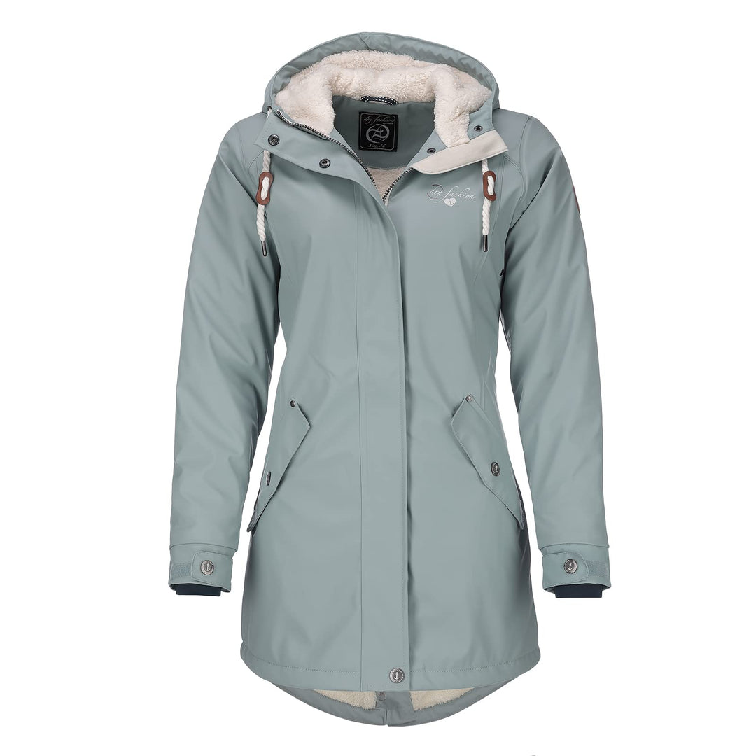Dry Fashion Damen Regenmantel Malmö - Frauen Regenjacke Jacke mit Kapuze Lang Winddicht Wasserdicht