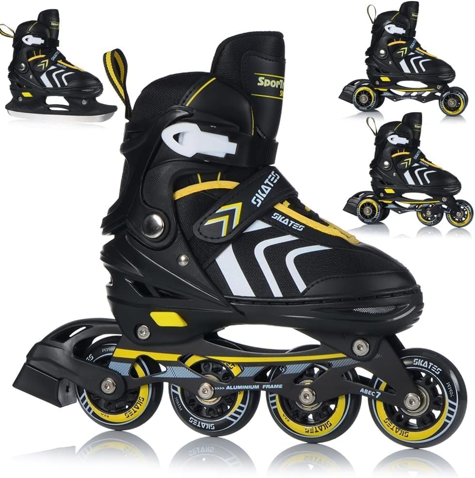 Inliner Skates 4in1 Rollschuhe Inlineskates Schlittschuhe Verstellbar Kinder Erwachsene | ABEC7 Lage