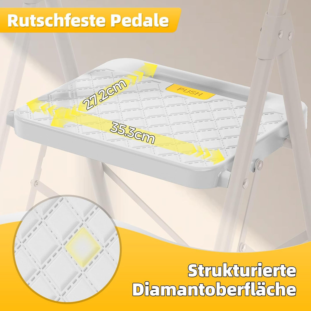 KINGRACK Trittleiter 4 Stufen Klappbar, Leiter mit Sicherheitsschloss | Haushaltsleiter Klapptritt m