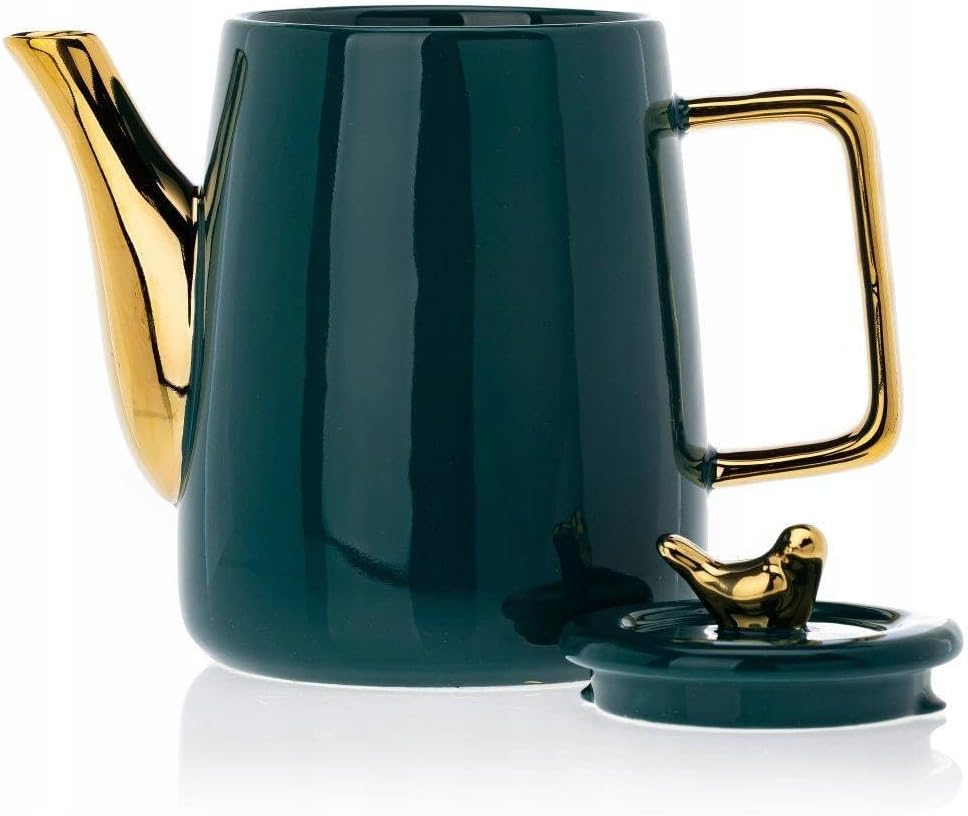 HowHomely Keramik Kaffeeservice für 4 Personen Modern - Grün Set mit Kanne, 4 Tassen und Serviertabl