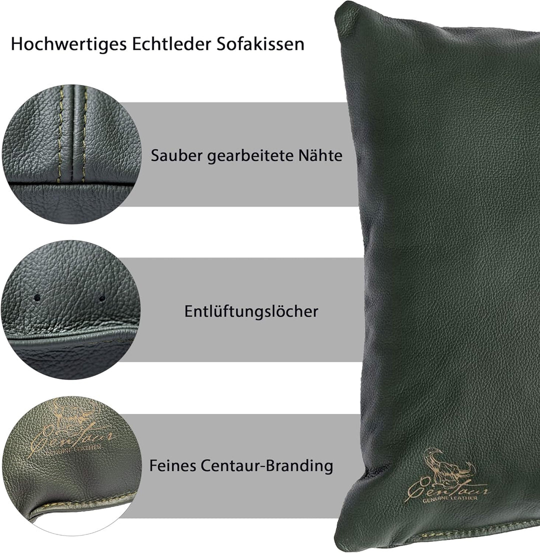 Centaur - Deko Lederkissen 50 x 40 cm für Sofa oder Schlafzimmer flaschengrün - Echt Leder Kissen Ec