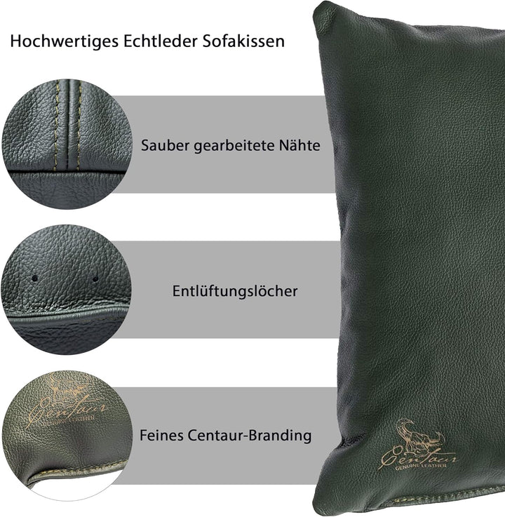 Centaur - Deko Lederkissen 50 x 40 cm für Sofa oder Schlafzimmer flaschengrün - Echt Leder Kissen Ec