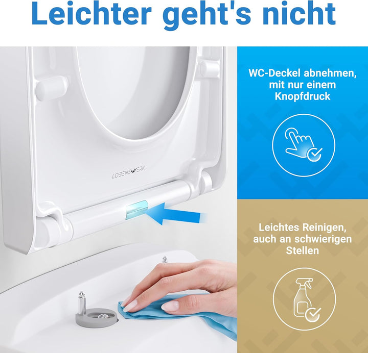 LOBENSWERK WC Sitz D Form [LANG] einfache Montage | Toilettendeckel mit Absenkautomatik | WC-Sitz D-