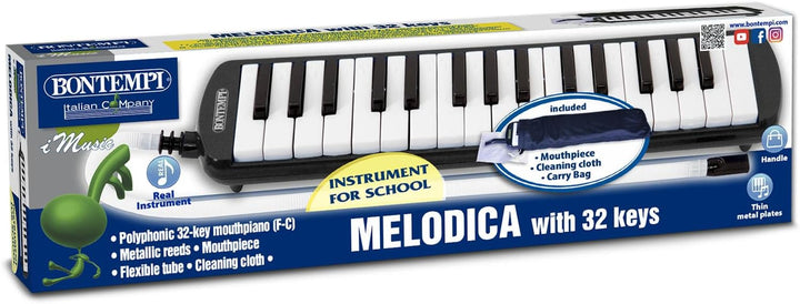 Bontempi 33 3250 - Blasharmonika 32 Tasten mit Metal tonzugen Schwarz/Weiss, Schwarz/Weiß
