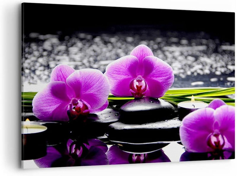 Bilder auf Leinwand 100x70cm Leinwandbild Orchidee Natur Wasser Blume Gross Wanddeko Bild Schlafzimm