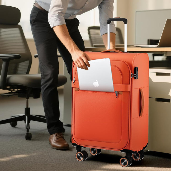 Weichschalenkoffer mittelgross 66x44x28cm - Stoff Koffer Trolley - Leicht Reisekoffer mit 4 Rollen &