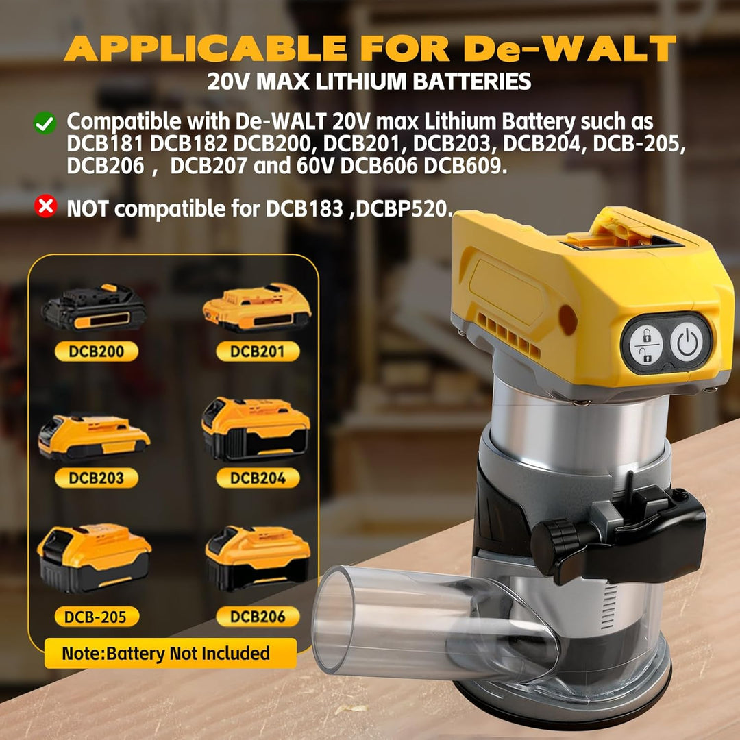 Kabelloser Power-Router kompatibel mit Dewalt 18/20 V Akku, bürstenloser Holzfräser, 5 Geschwindigke